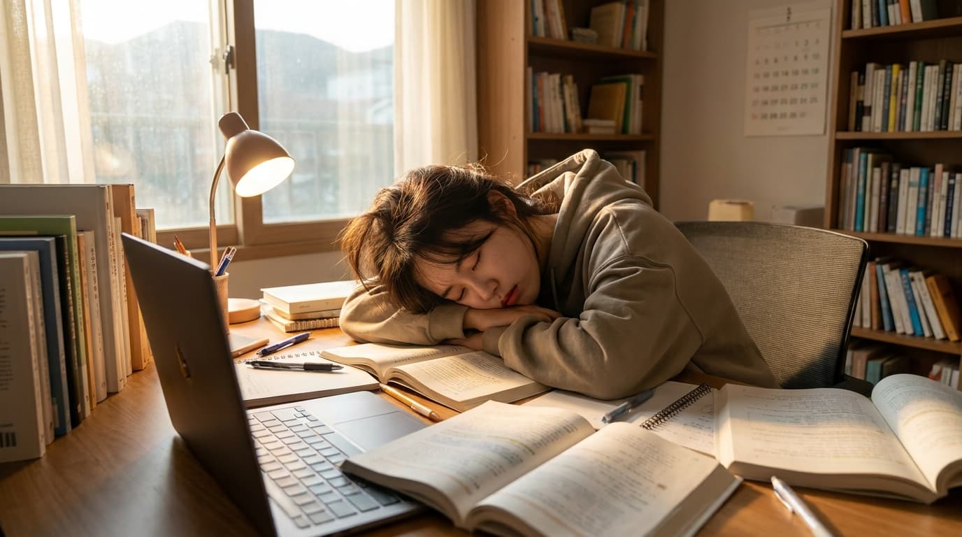 Sleepy Before Menstrual Period High School Senior Worrying About Grades