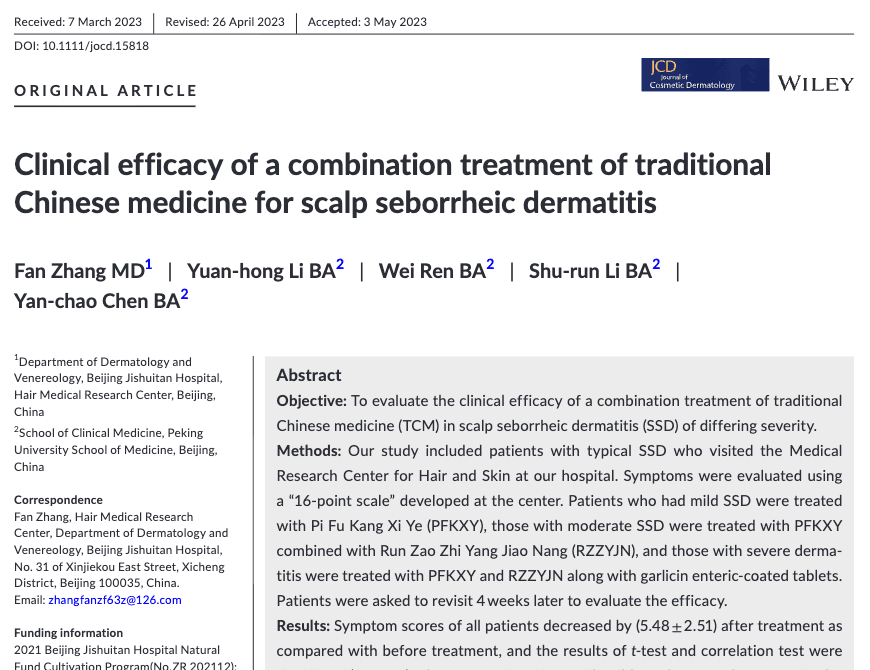 Clinical efficacy of a combination treatment of traditional Chinese medicine for scalp seborrheic dermatitis