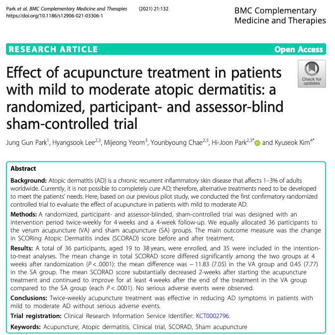Effectiveness of Acupuncture Treatment in Patients with mild-to-moderate Atopic Dermatitis