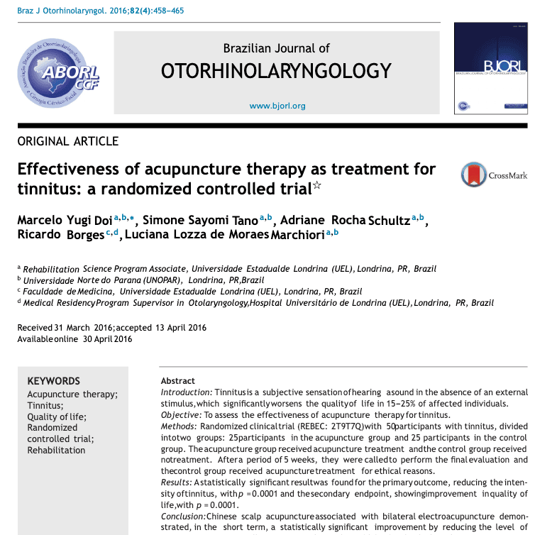 Effectiveness of acupuncture therapy as treatment for tinnitus