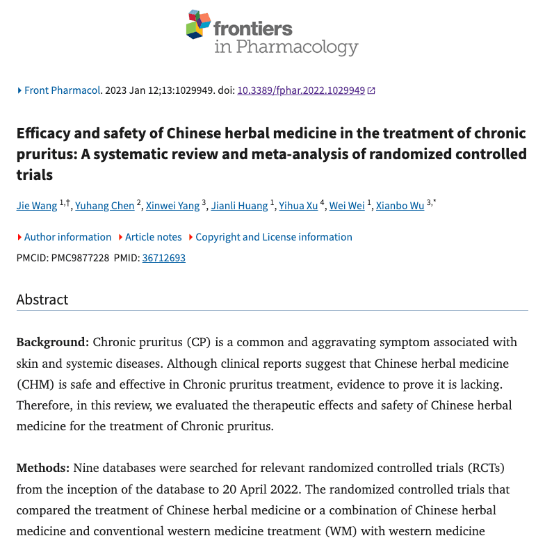 Efficacy and safety of Chinese herbal medicine in the treatment of chronic pruritus