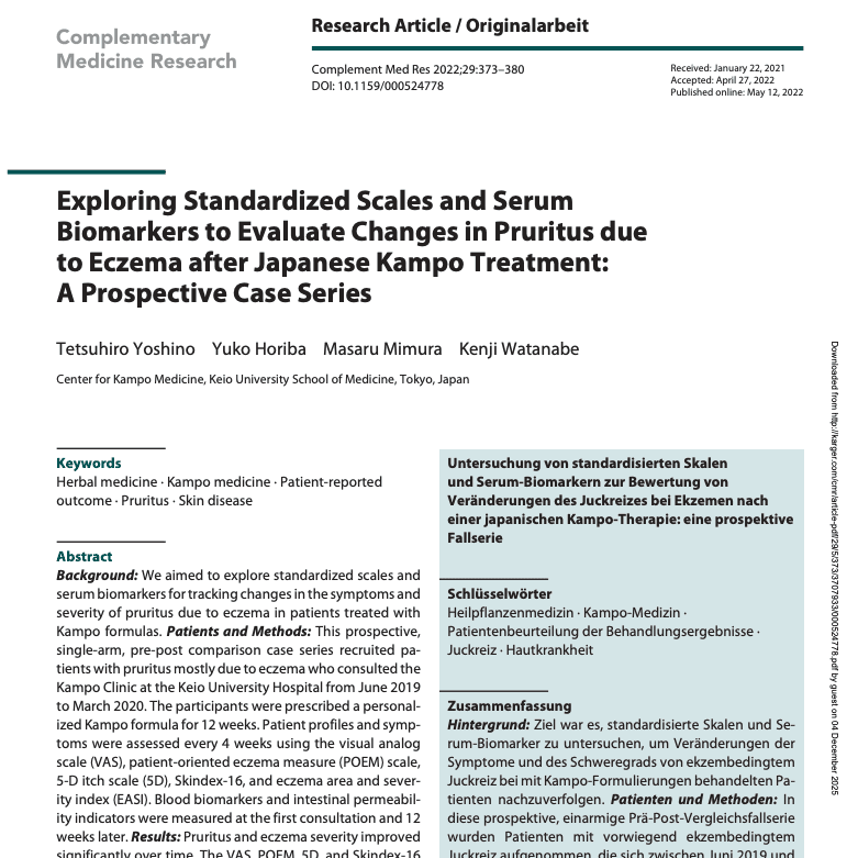 Exploring Standardized Scales and Serum Biomarkers to Evaluate Changes in Pruritus due to Eczema after Japanese Kampo Treatment